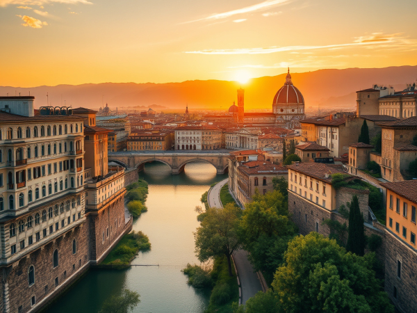 Florence skyline and Duomo at sunset in Tuscany, Italy