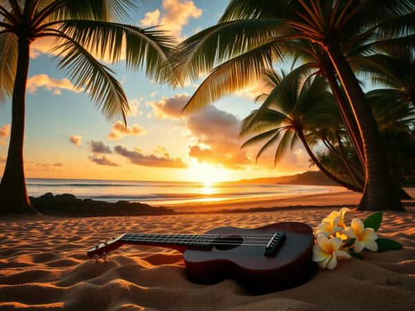 Maui Beach Sunset - Smart Discoveries Maui beach at sunset with palm trees and tropical flowers